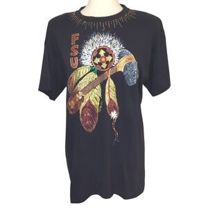 Leila Hand Painted Florida State Seminole FSU Hatchet Black Cotton T Shirt